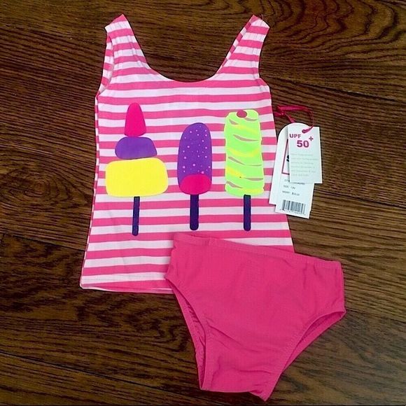 Pink and White Striped Ice Cream Two Piece Tankini Swim Suit
